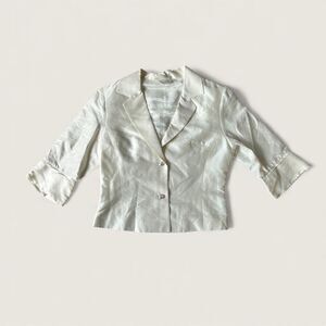 Vintage Bernini Raw Silk Cropped Blazer Women’s Ivory Bow Sleeve 90s 3/4 Sleeve